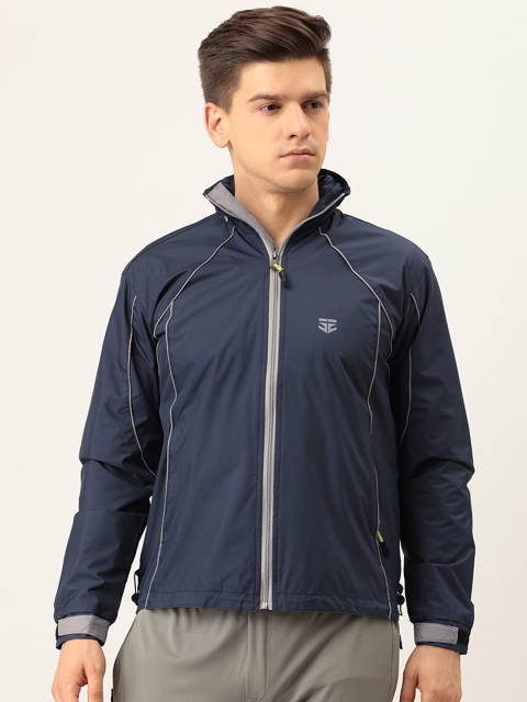 

Sports52 wear Men Navy Blue Solid Hooded Rain Jacket