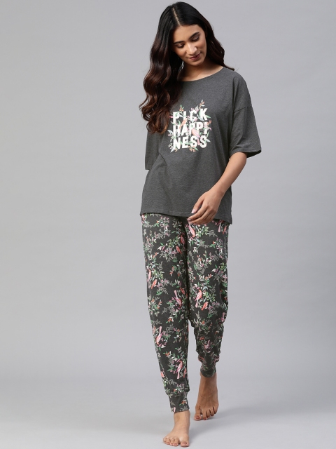 

Marks & Spencer Women Charcoal Grey Printed Night suit