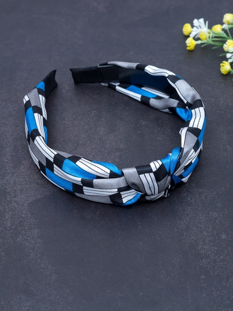 

Golden Peacock Blue & White Checked Knot Hairband