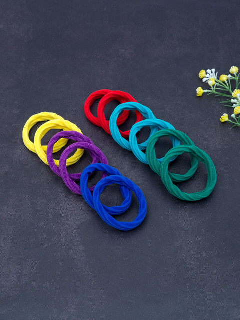 

Golden Peacock Set Of 12 Multicoloured Ponytail Holders, Multi