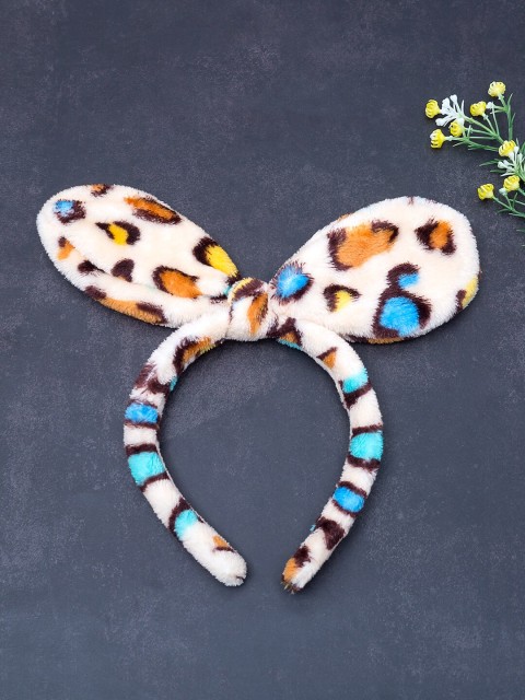 

Golden Peacock White & Yellow Leopard Bow Fur Hairband