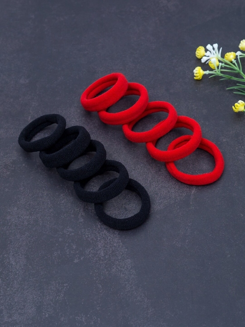 

Golden Peacock Pack Of 10 Black & Red Ponytail Holders