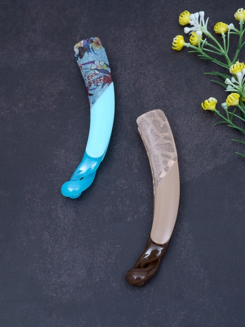 

Golden Peacock Pack Of 2 Blue Banana Clips