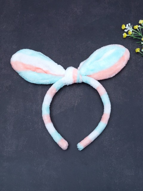 

Golden Peacock Blue Striped Design Bow-Top Alice Hairband