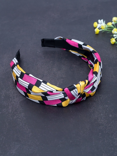 

Golden Peacock Multicoloured Checked Knot Hairband, Multi