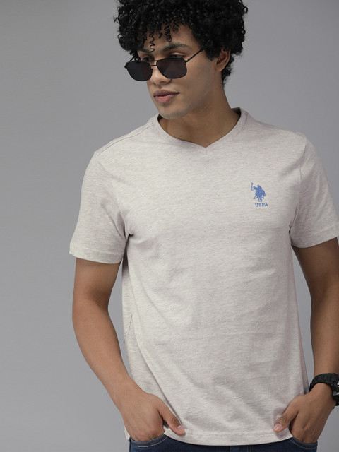 

U S Polo Assn Men Grey Melange V-Neck T-shirt