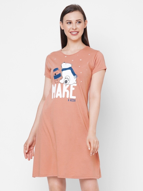 

Sweet Dreams Peach-Coloured Printed Cotton Nightdress