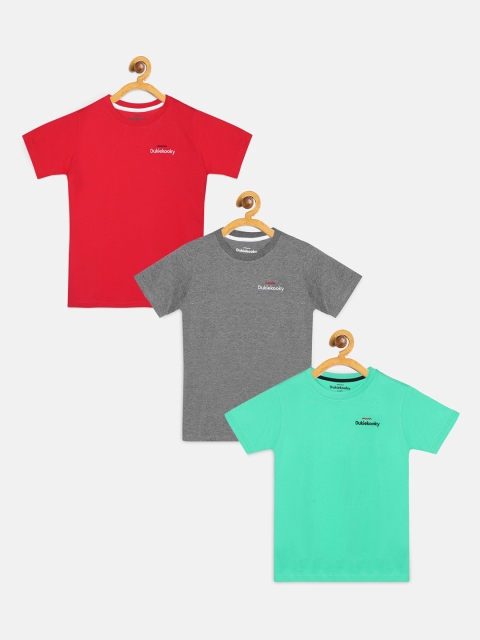 

DukieKooky Boys Pack of 3 Solid Round Neck T-shirts, Red