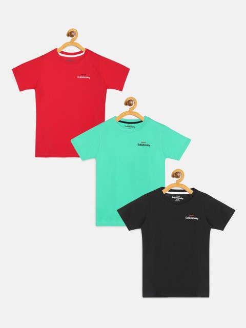 

DukieKooky Boys Pack of 3 Solid Round Neck T-shirts, Red