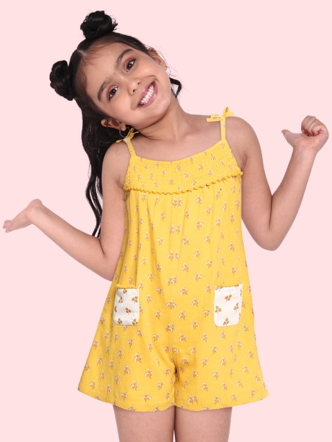 

Marks & Spencer Girls Mustard Yellow & White Ditsy Floral Print Pure Cotton Playsuit