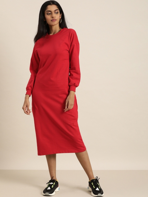 

DILLINGER Red Midi Drop Shoulder Jumper Dress