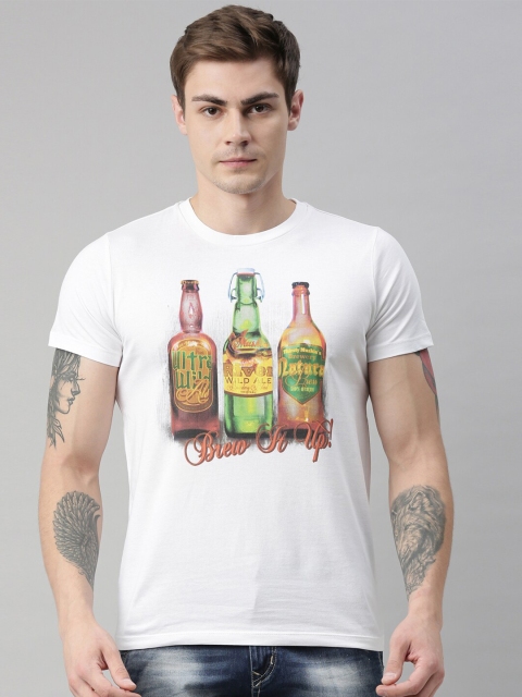 

QUANCIOUS Men White Printed Round Neck Sustainable T-shirt