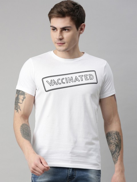 

QUANCIOUS Men White Printed Round Neck Sustainable T-shirt
