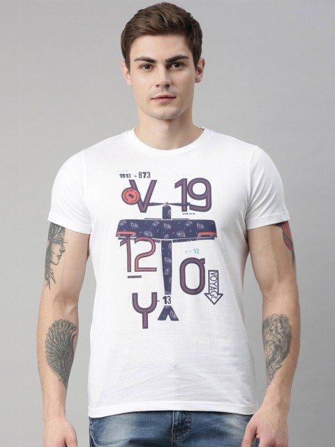 

QUANCIOUS Men White Printed Round Neck Sustainable T-shirt