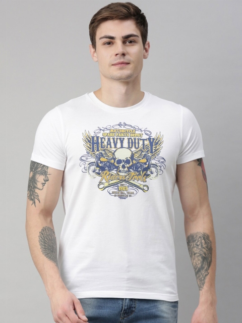 

QUANCIOUS Men White Printed Round Neck Sustainable Organic Cotton T-shirt