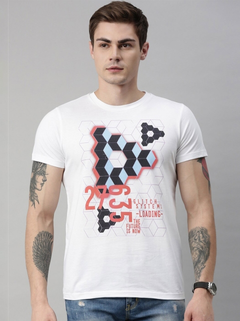 

QUANCIOUS Men White Printed Round Neck Sustainable Organic Cotton T-shirt