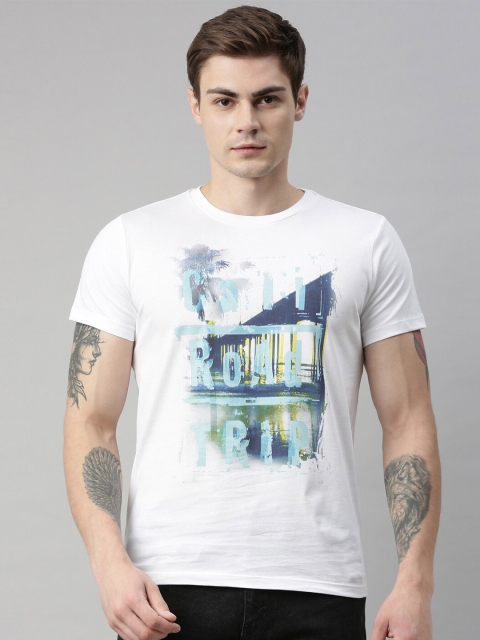 

QUANCIOUS Men White Printed Round Neck Sustainable Organic Cotton T-shirt