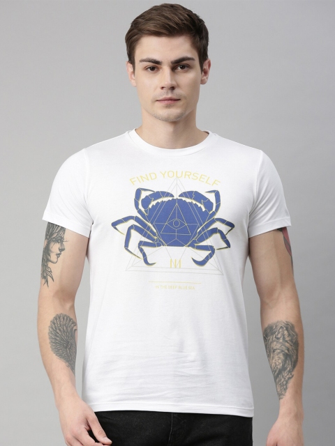 

QUANCIOUS Men White Printed Round Neck Sustainable Organic Cotton T-shirt