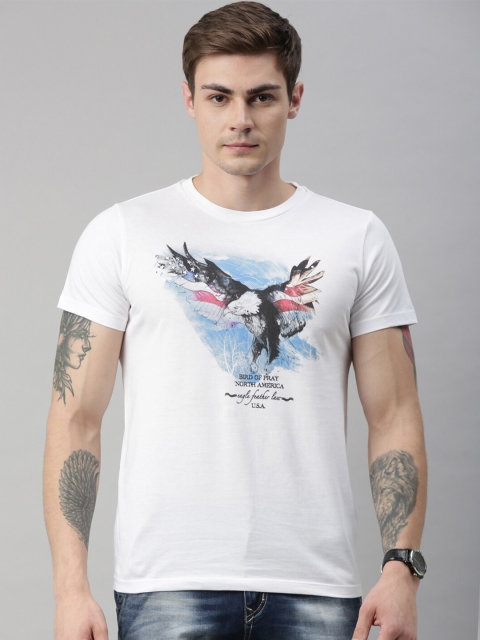 

QUANCIOUS Men White Printed Round Neck Sustainable Organic Cotton T-shirt
