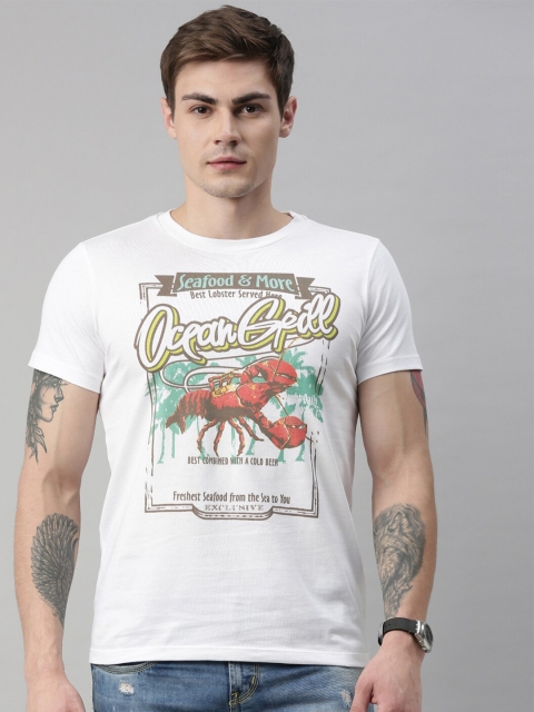 

QUANCIOUS Men White Printed Round Neck Sustainable Organic Cotton T-shirt