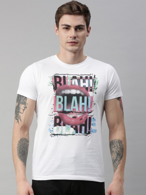 

QUANCIOUS Men White Printed Round Neck Sustainable Organic Cotton T-shirt