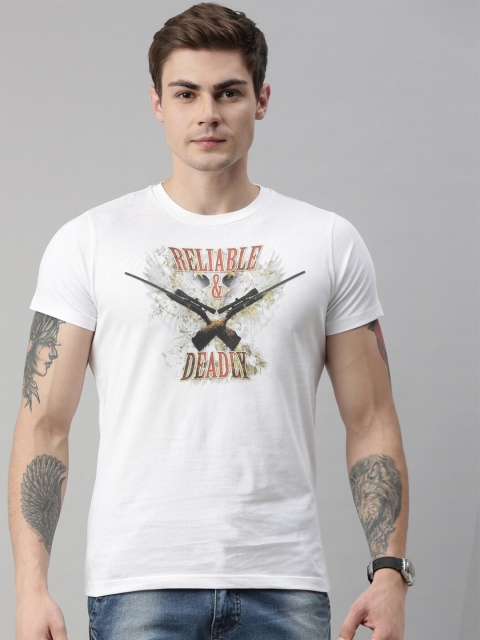 

QUANCIOUS Men White Printed Round Neck Sustainable Organic Cotton T-shirt