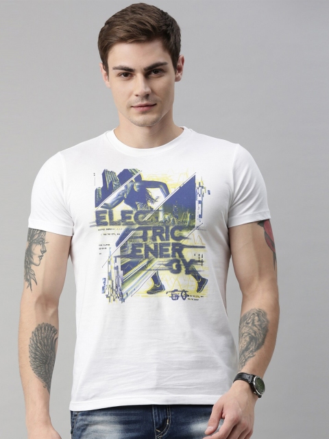 

QUANCIOUS Men White Printed Round Neck Sustainable Organic Cotton T-shirt