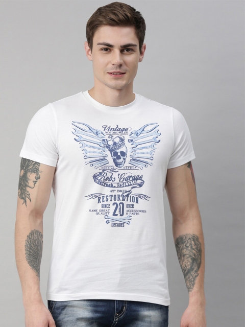 

QUANCIOUS Men White Printed Round Neck Sustainable Organic Cotton T-shirt
