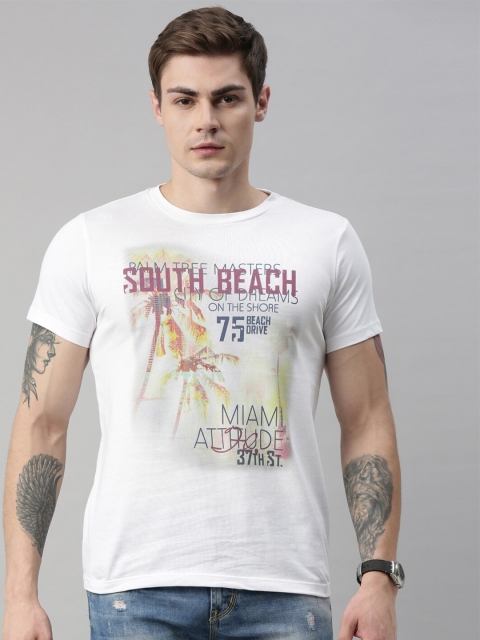 

QUANCIOUS Men White Printed Round Neck Sustainable Organic Cotton T-shirt