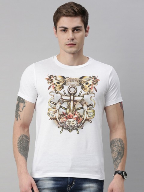 

QUANCIOUS Men White Printed Round Neck Sustainable Organic Cotton T-shirt