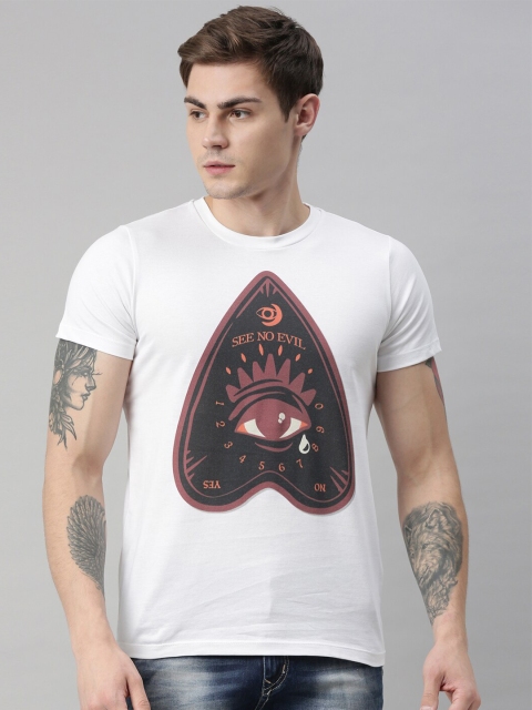 

QUANCIOUS Men White Printed Round Neck Sustainable Organic Cotton T-shirt