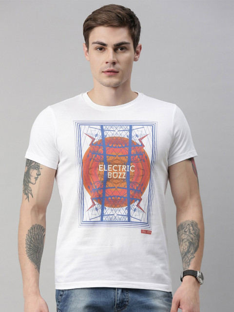 

QUANCIOUS Men White Printed Round Neck Sustainable Organic Cotton T-shirt
