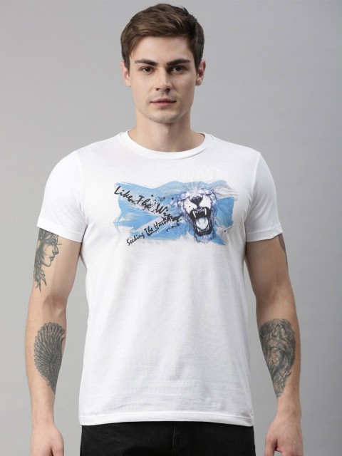 

QUANCIOUS Men White Printed Round Neck Sustainable Organic Cotton T-shirt