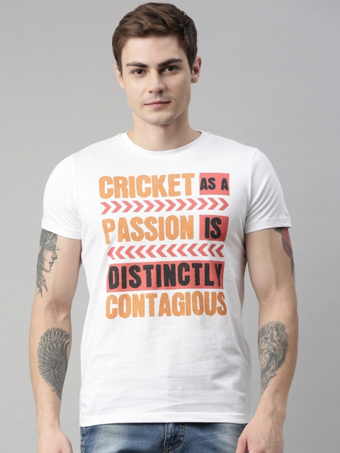 

QUANCIOUS Men White Printed Round Neck Sustainable Organic Cotton T-shirt