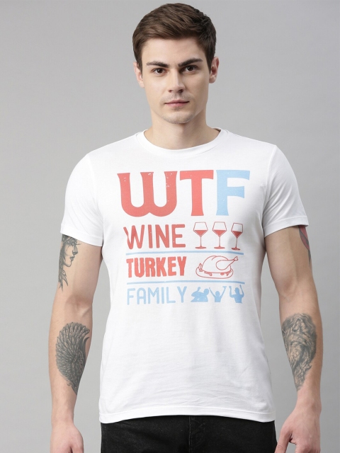 

QUANCIOUS Men White Printed Round Neck Sustainable Organic Cotton T-shirt