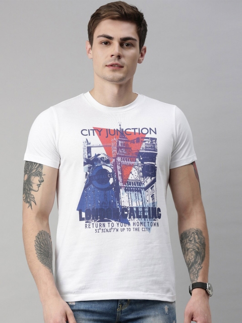 

QUANCIOUS Men White Printed Round Neck Sustainable Organic Cotton T-shirt