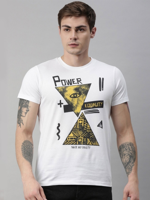 

QUANCIOUS Men White Printed Round Neck Sustainable Organic Cotton T-shirt