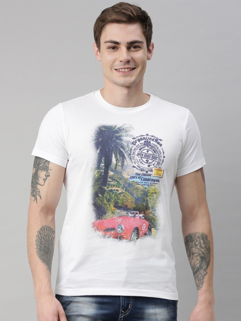 

QUANCIOUS Men White Printed Round Neck Sustainable Organic Cotton T-shirt