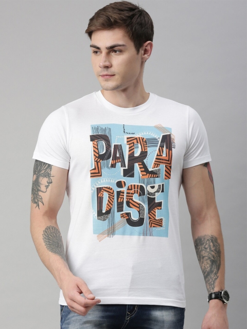 

QUANCIOUS Men White Printed Round Neck Sustainable Organic Cotton T-shirt