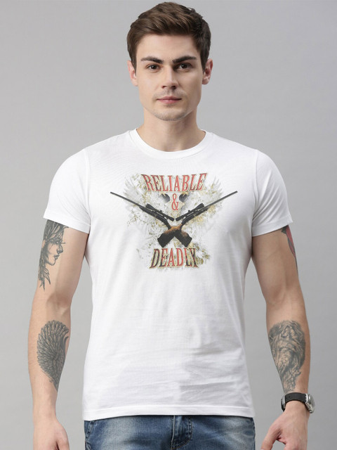 

QUANCIOUS Men White Printed Round Neck Sustainable Organic Cotton T-shirt