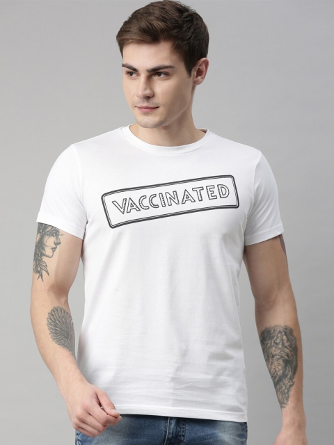 

QUANCIOUS Men White Printed Round Neck Sustainable Organic Cotton T-shirt