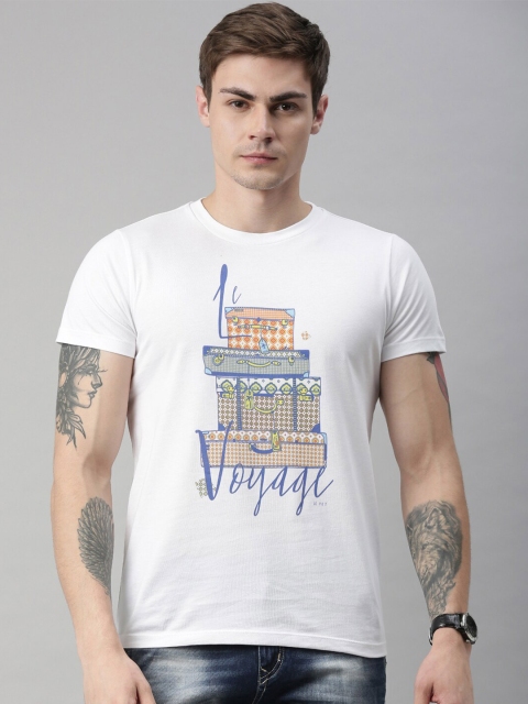 

QUANCIOUS Men White Printed Round Neck Sustainable Organic Cotton T-shirt