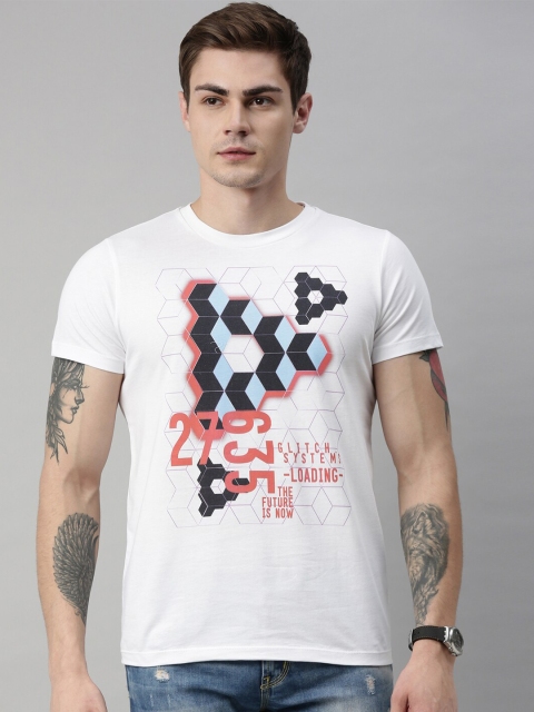 

QUANCIOUS Men White Printed Round Neck Sustainable Organic Cotton T-shirt