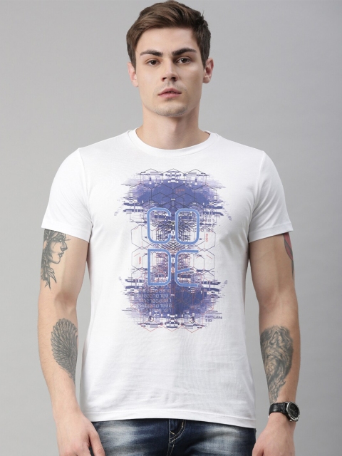 

QUANCIOUS Men White Printed Round Neck Sustainable Organic Cotton T-shirt