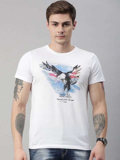

QUANCIOUS Men White Printed Round Neck Sustainable Organic Cotton T-shirt