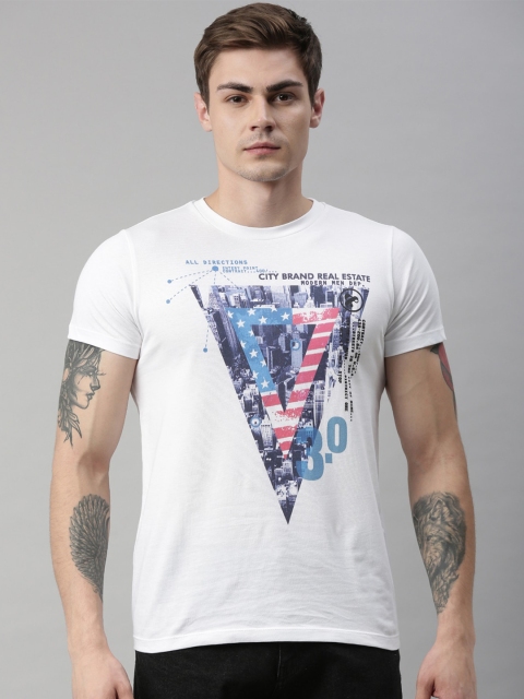 

QUANCIOUS Men White Printed Round Neck Sustainable Organic Cotton T-shirt