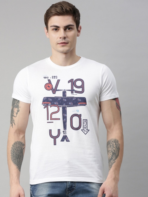 

QUANCIOUS Men White Printed Round Neck Sustainable Organic Cotton T-shirt