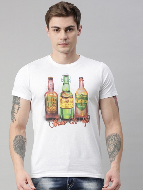 

QUANCIOUS Men White Printed Round Neck Sustainable Organic Cotton T-shirt
