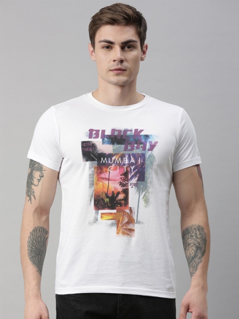 

QUANCIOUS Men White Printed Round Neck Sustainable Organic Cotton T-shirt
