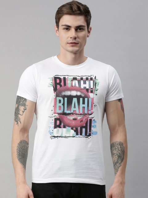 

QUANCIOUS Men White Printed Round Neck Sustainable Organic Cotton T-shirt